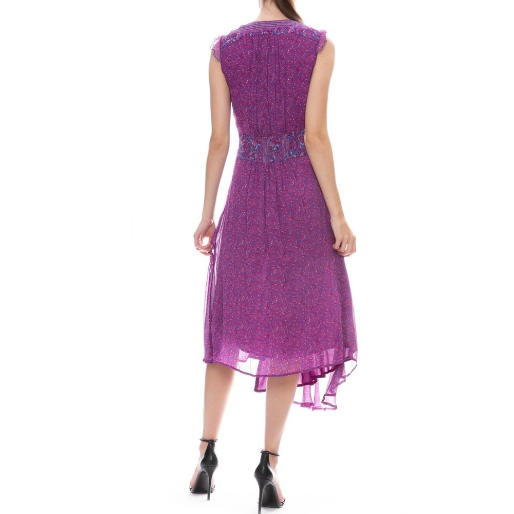 B15 Ba&sh Meryl Midi Dress Womens M Floral Ruffle Asymmetrical Wedding Guest - Picture 3 of 10